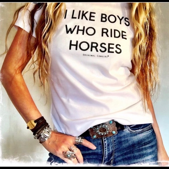Original Cowgirl Clothing Company Tops - I like boys who ride horses Ash Gray Tee Xs-2XL